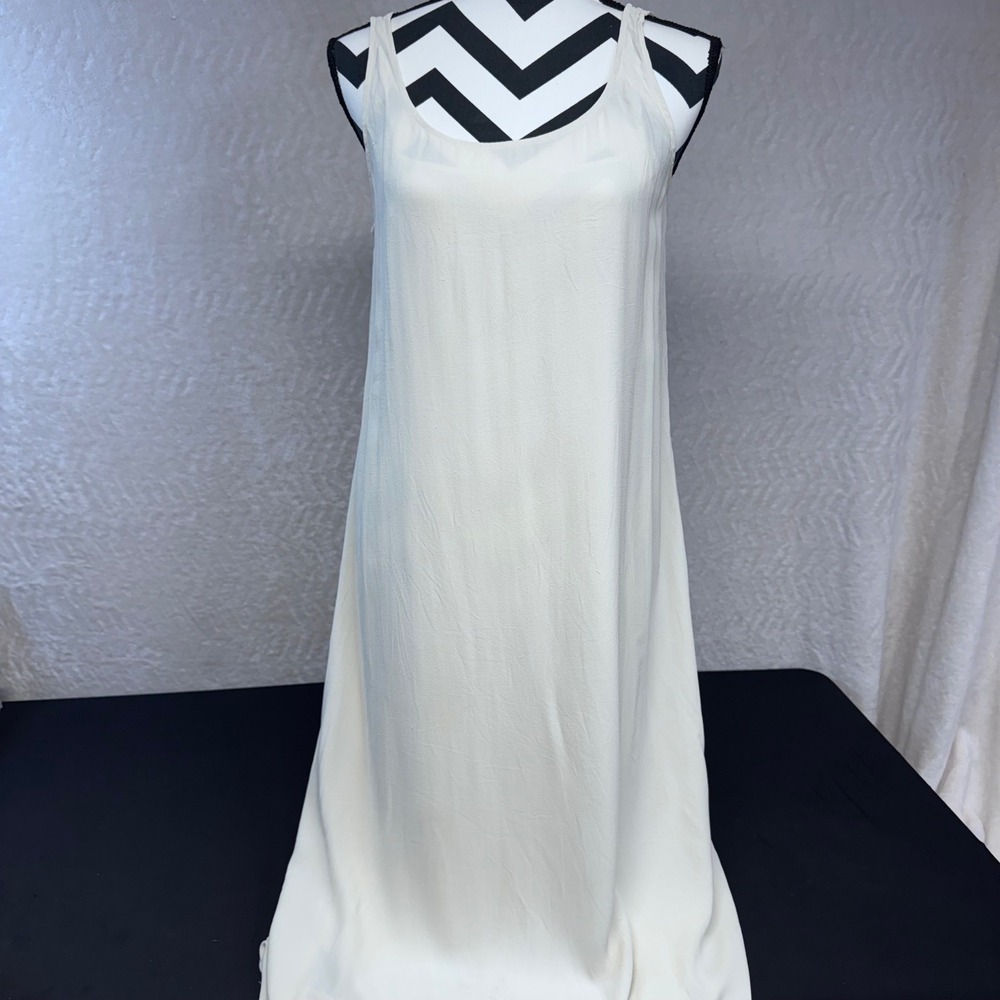 Eileen Fisher Silk Sleeveless Maxi Dress Cream Bone Minimalist Medium